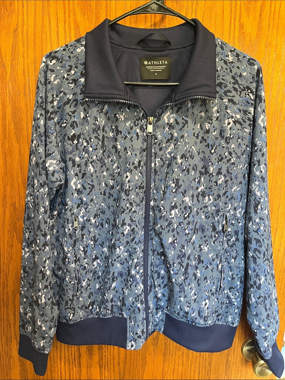 Athleta Navy Multicolor Printed Zip Brooklyn Bomber Jacket